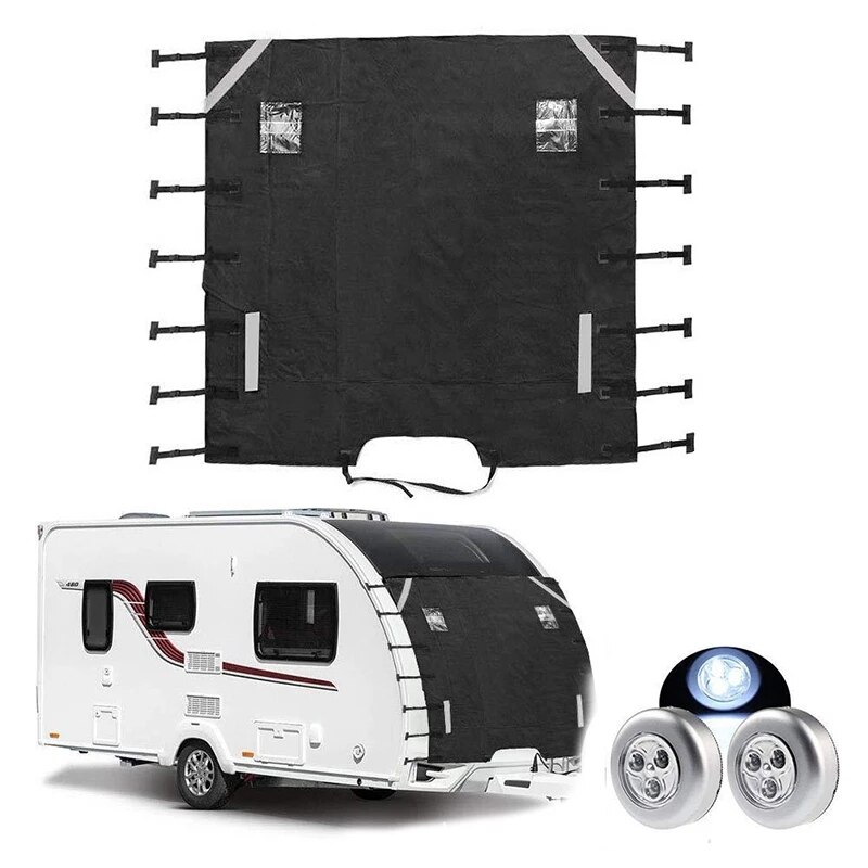 RV Front Towing Cover Protector s Dustproof Universal Reflective Strip Accessories 200x175cm camper trailer caravan accessories: FCZGB014-BK