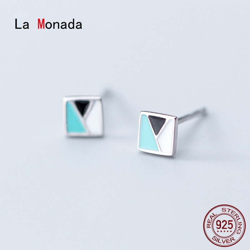 La monada korean minimalistisk stud kvinder øreringe sølv 925 firkantet geometri fint i smykker sølv 925 stud øreringe til kvinder