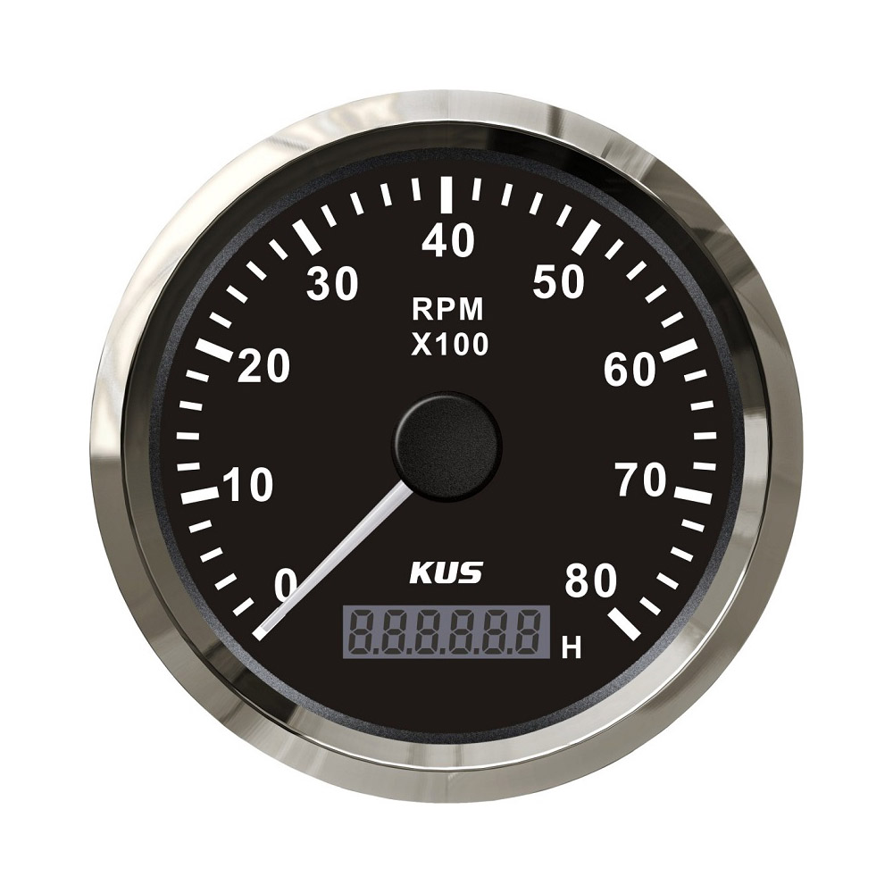 KUS Universal Tachometer RPM Gauge with Hour Meter 3000RPM 4000RPM 6000RPM 8000RPM with Red Yellow Backlight 9-32V 85mm: 8K BS