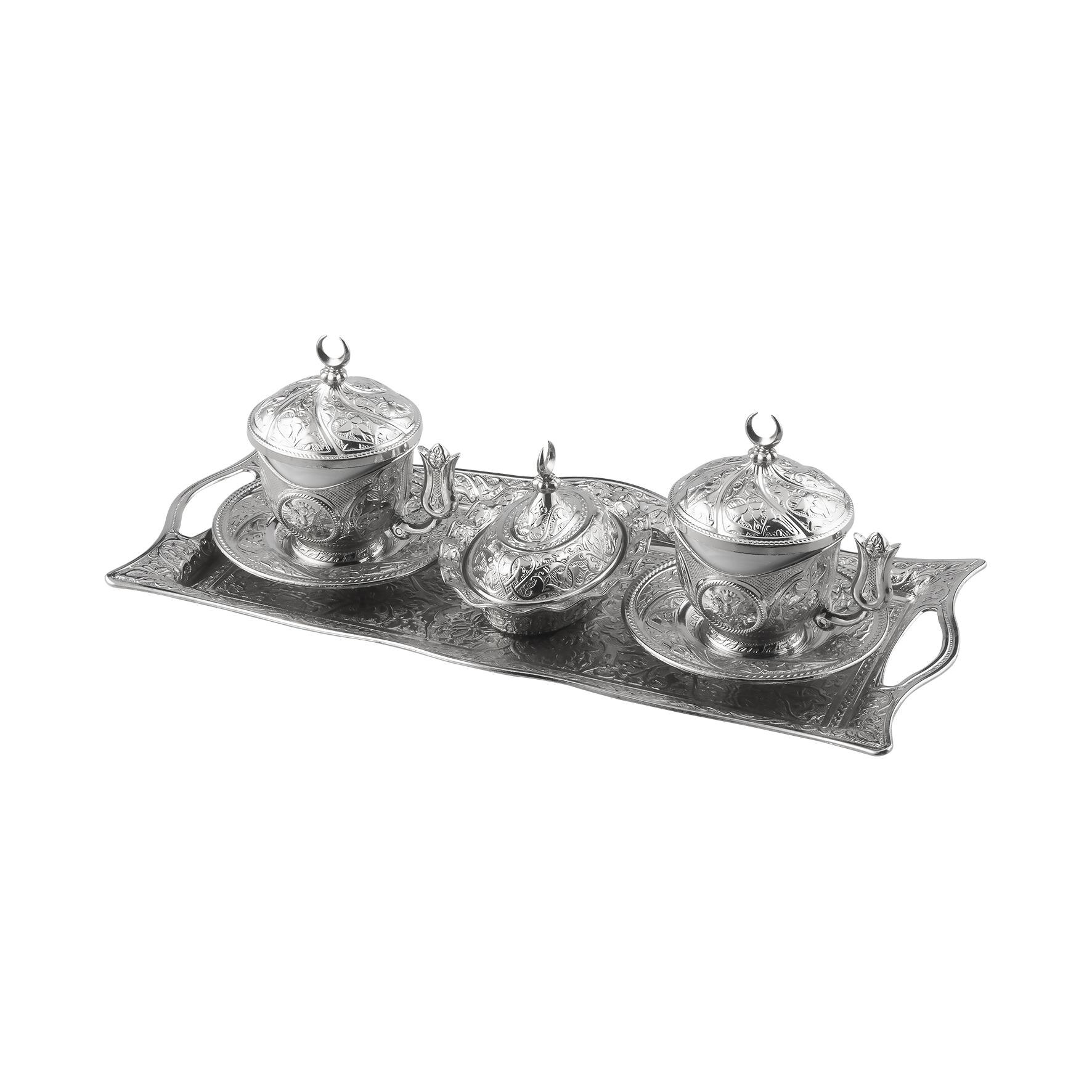 Authentic Turkish Coffee Set Set in Espresso Ottoman Patterned Coffeeware Arabic Coffee Cup Set Tea Cup Set: Silver Coffee Set