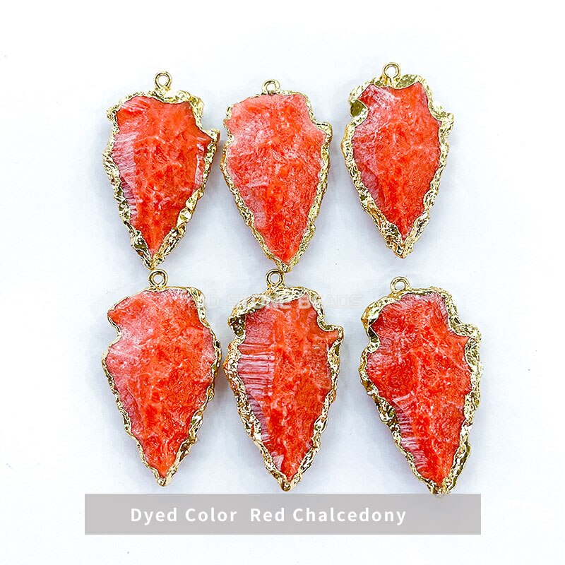 Natural Amethysts Opal Chalcedony Pendants Plating Golden Edge Arrow Shape Pendants for Jewelry Necklace Bracelets Accessories: Red Chalcedony