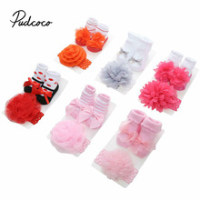 1Set Newborn Socks+ Headband Baby Bows Hair Band Infant Lace Soft Baby Girl Socks Cotton Anti Slip Baby Socks meia infantil