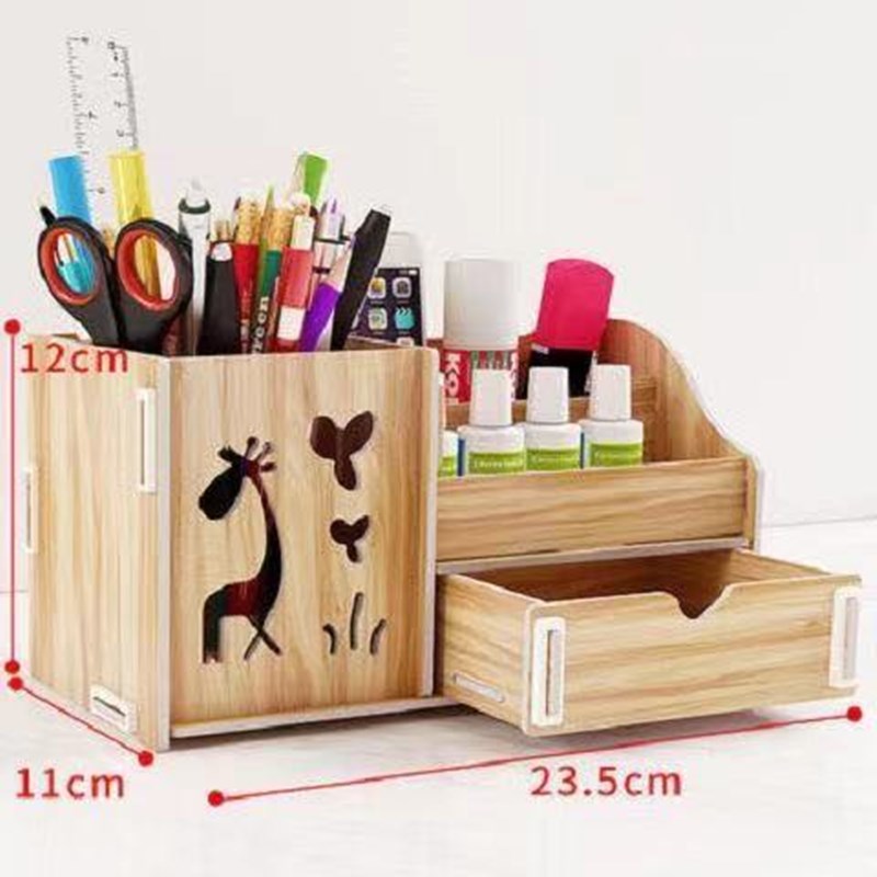 DIY desktop storage box pen holder desktop learning pen holder office desk organizer storage rack supplies wood: 7