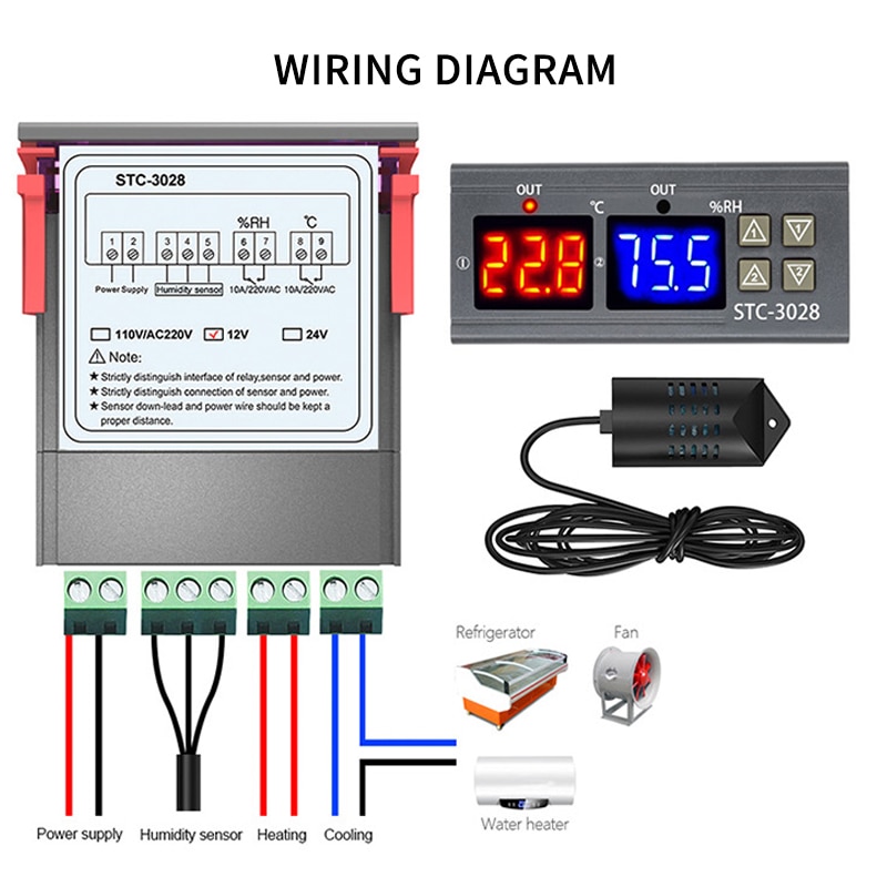 Ac 110v-220v dc12v regelaars verwarming koeling controle lcd digitale hygrostaat thermostaat vochtigheid temperatuurregelaar