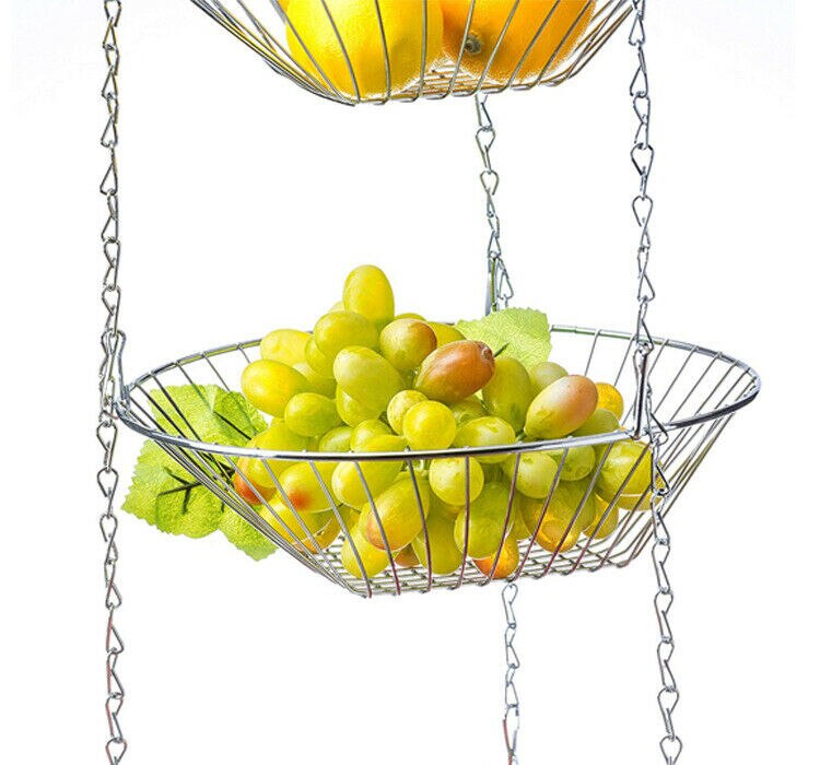 3 Tier Wire Hanging Basket Fruit Vegetable Organizer Storage Kitchen Counter