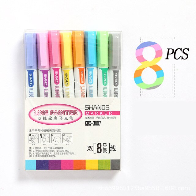 8pc podwójny rysunek kreskowy wyróżnienia kolor magiczny zarys znacznik rysunek znacznik Sztuka Szkoła malarstwo nauka kreatywnych dostaw: 8 kolor zestaw C