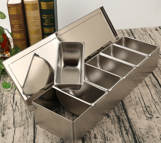 High-grade 304 Stainless Steel Seasoning Box Hotel Seasoning Box With spoon Storage Box Household Seasoning Tank Seasoning Box