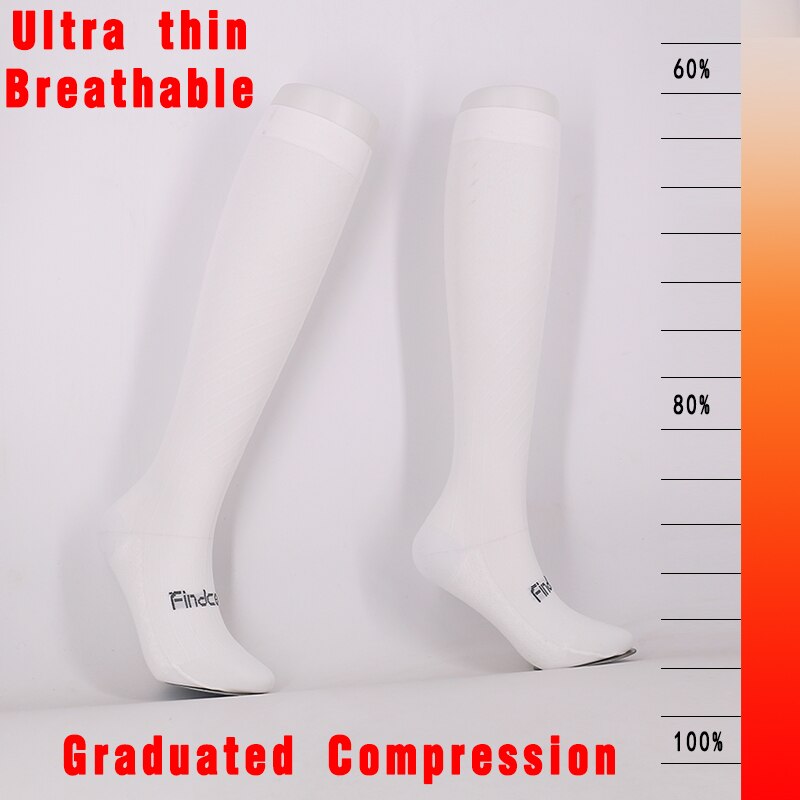 Calze da Fitness a compressione sottile estiva Findcool calze da ciclismo da corsa per donna: White