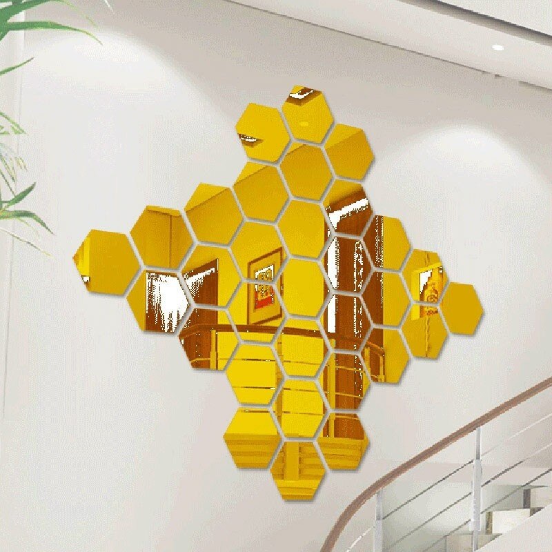 Decoración hexagonal 3D de 7 piezas para pared, adhesivo decorativo de espejo acrílico, decoración para habitación, arte para pared DIY, decoración para el hogar