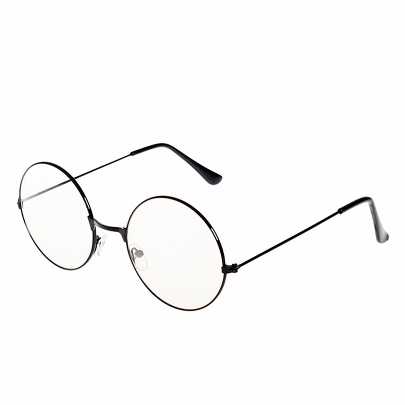 Lunettes rondes rétro pour hommes et femmes, 3 couleurs, monture métallique transparente, noir, argent, or: Black