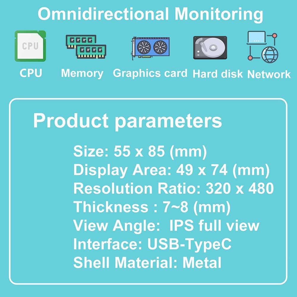 3,5 zoll IPS USB Mini Bildschirm AIDA64 PC CPU RAM HDD Daten Monitor Computer Temperatur Anzeige Typ-C sub bildschirm