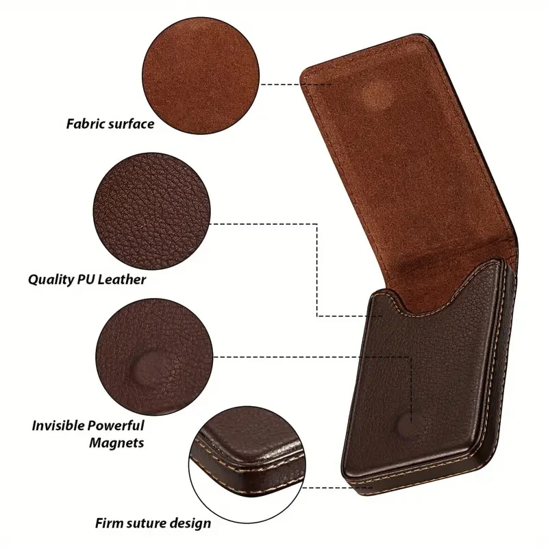 Business Card Holder Purse, Vertical Version PU Leather Card Case Wallet Pocket Business Name Card Holder with Magnetic Shut
