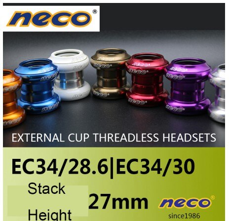 Neco-cascos de bicicleta sin rosca, cascos de bicicleta de carretera, con piñón fijo, taza externa 1, 1/8, 1.125 pulgadas, 34MM