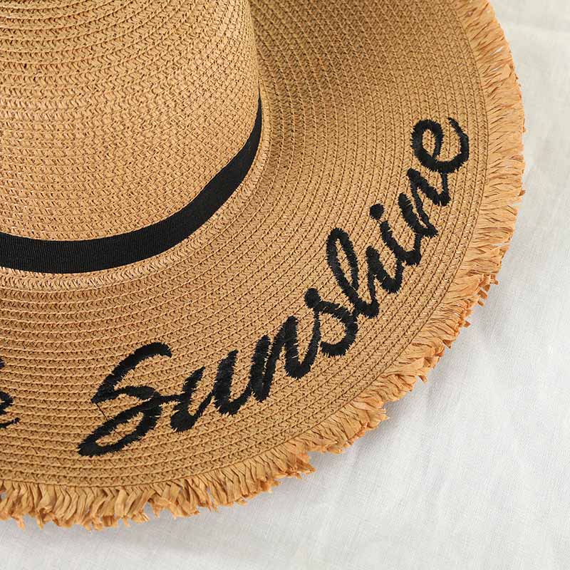 Weave Sun Hats Straw Hat Black Ribbon Tie Up Caps for Women Summer Beach Outdoor ZJ55