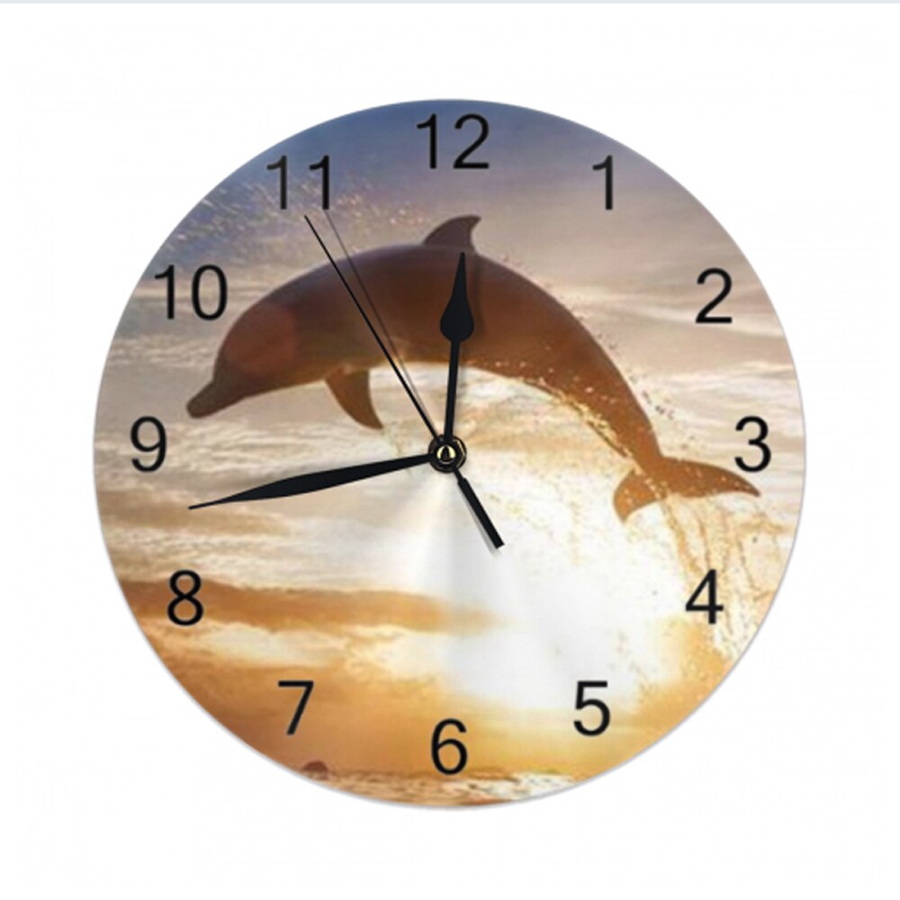 Dolphins Big Round Wall Clocks Decor Numeral Digital Dial Mute Silent Digital Clocks Battery Operated Clocks Living Room Wall: SZA1890