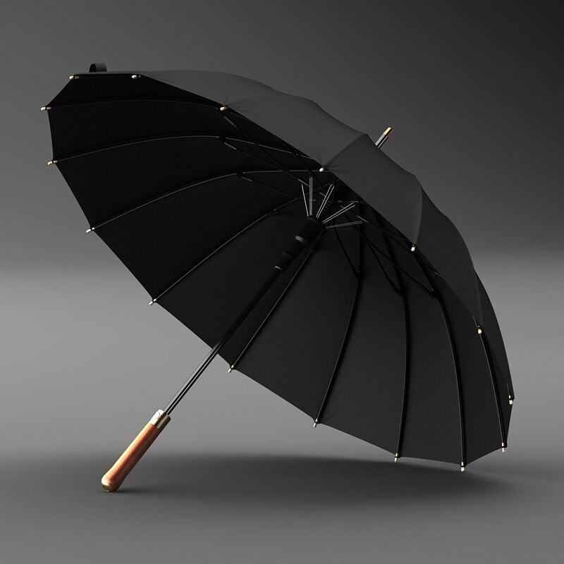 OLYCAT Luxury Mental Wooden Handle Umbrella 112cm Large Long Men Black Umbrellas 16 Ribs Windproof Rain Umbrella Paraguas