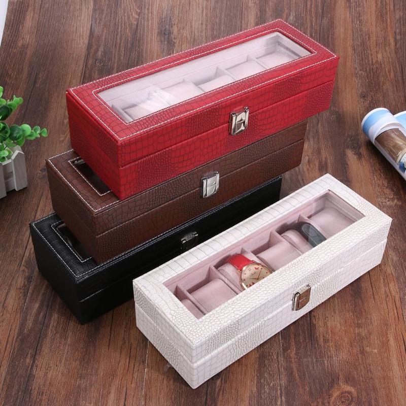 6 Grid Pu Horloge Doos Sieraden Doos Vitrine Opbergdoos Houder Horloge Case Sieraden Display Horloge Doos