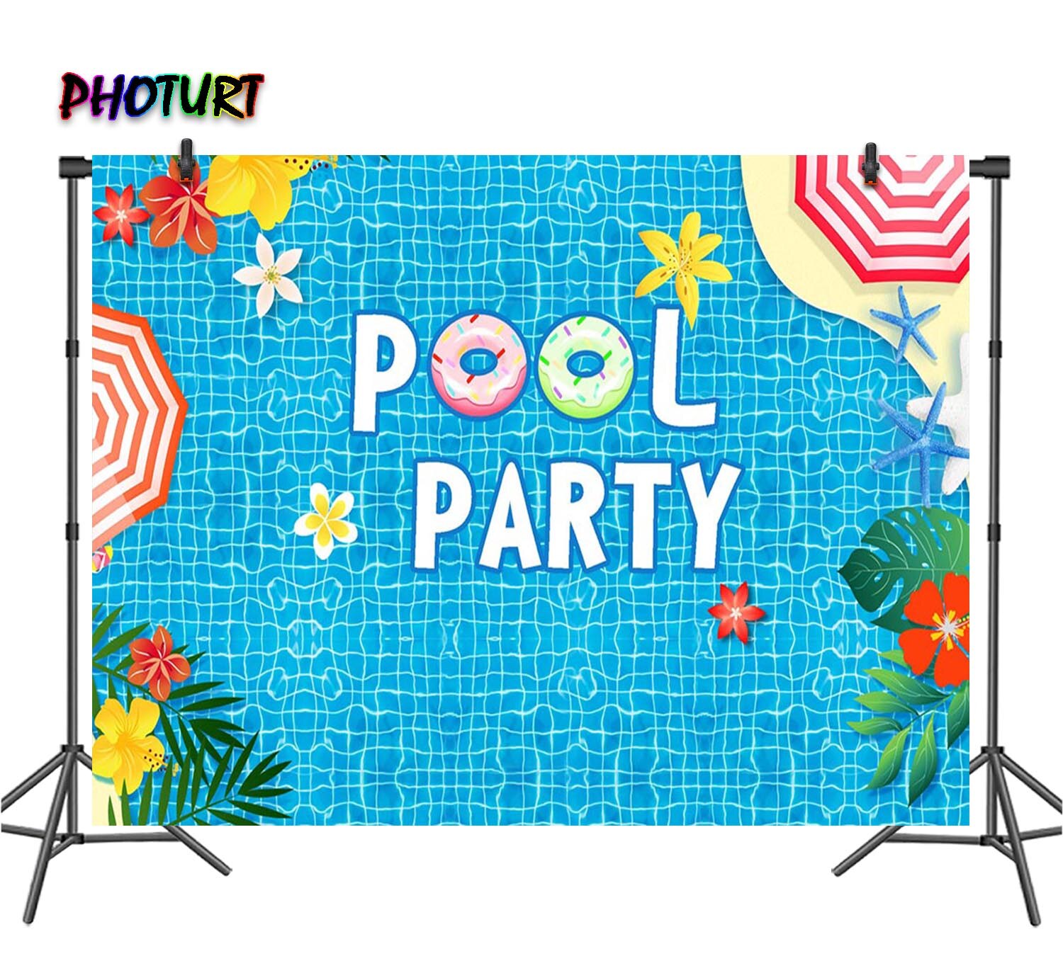 Photurt Pool Party Achtergrond Verjaardag Bruiloft Achtergrond Blauw Zomer Polyester Vinyl Fotografie Banner Decoratie Props
