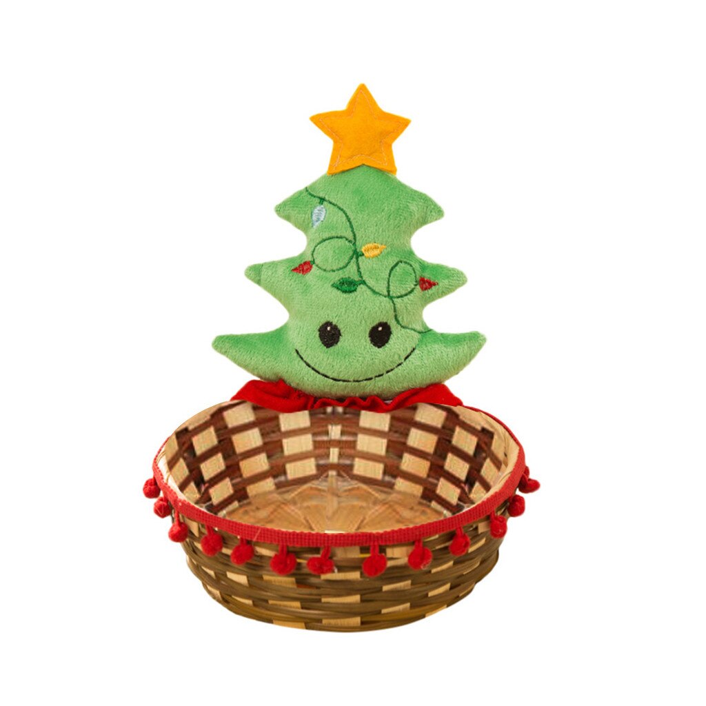 Merry Christmas Candy Wicker Basket Christmas Decorations Elk Snowman Santa Claus Fruit Basket Food Holder Home Decor #30