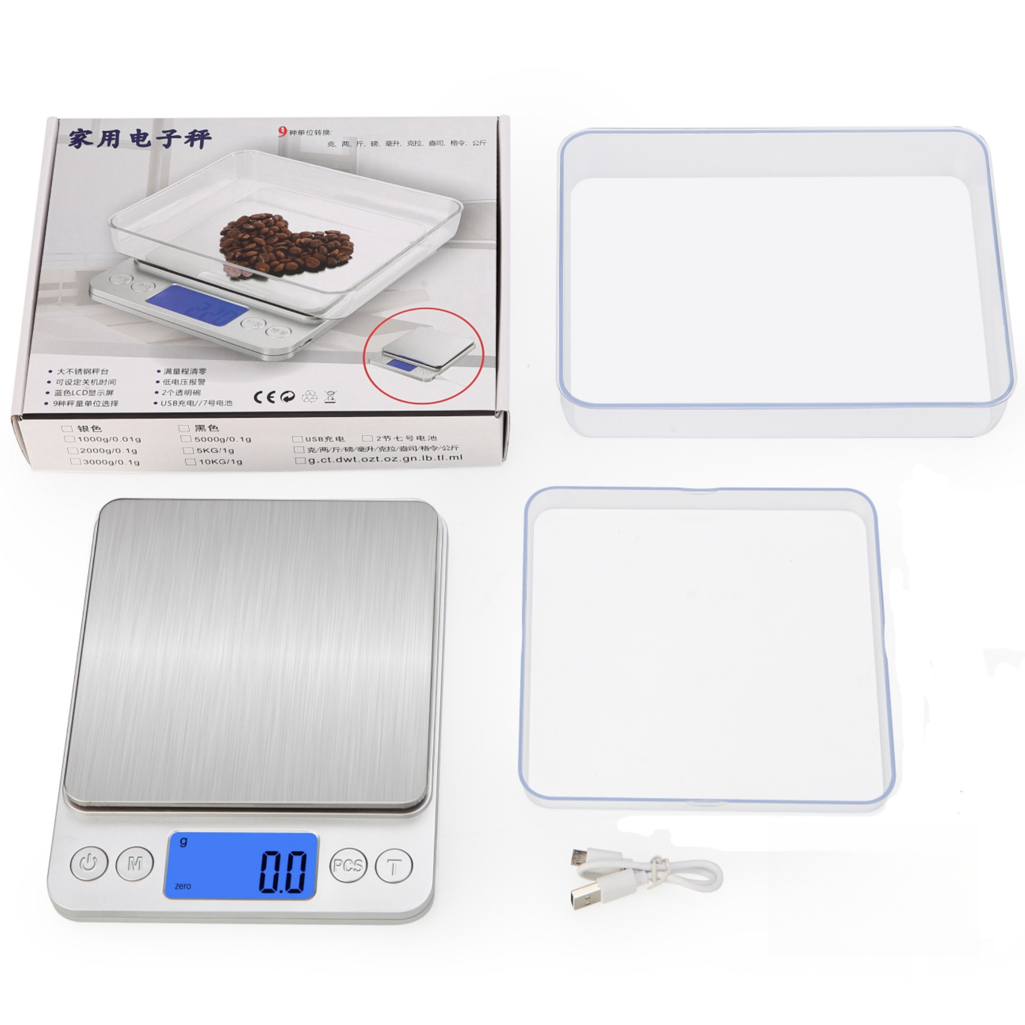 Rechargeable Stainless Steel Kitchen Scales,10kg Greater Food Balance,counting,Easy Tare,High Utility Rate,HD Backlit Screen