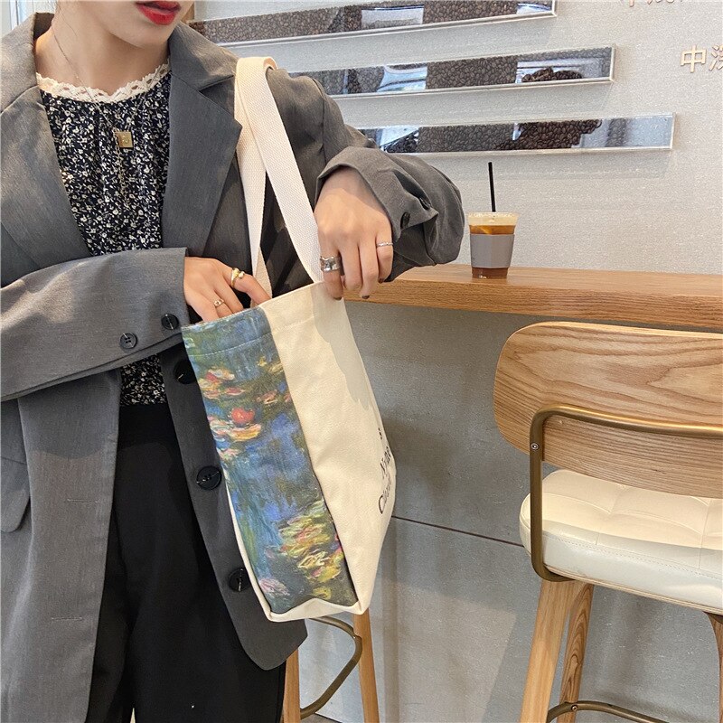 Große damen-einkaufstasche aus canvas, umweltfreundlich und wiederverwendbar, aus baumwollstoff, tragetasche, schultertasche für damen, lässige einkaufstasche, strandtasche