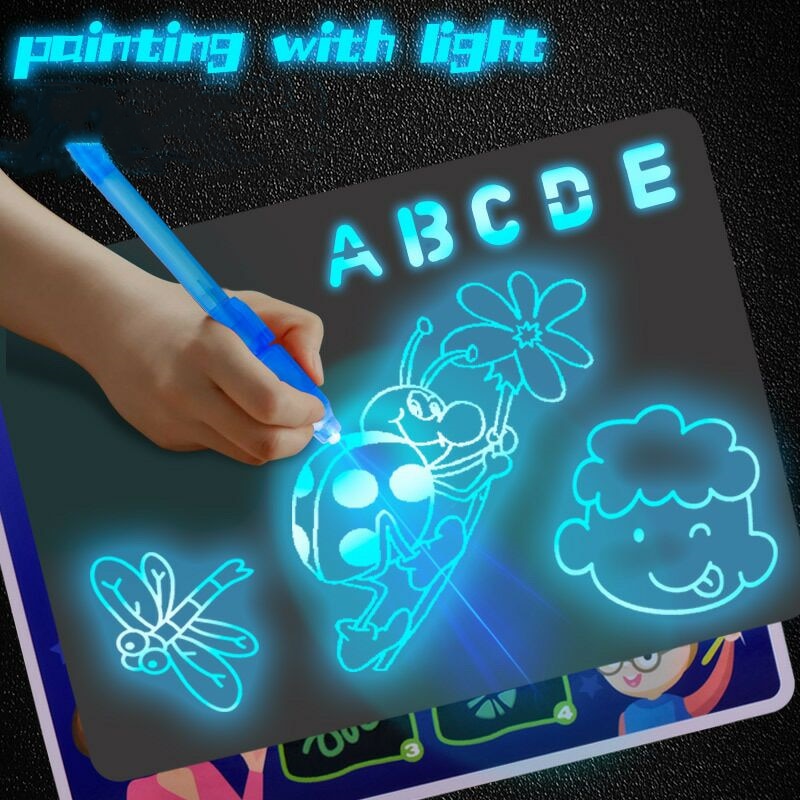 Magic Beam Tablet LED Luminous Drawing Board Graffiti Doodle Drawing Tablet Draw with Light-Fun Fluorescent Pen Educational Toy