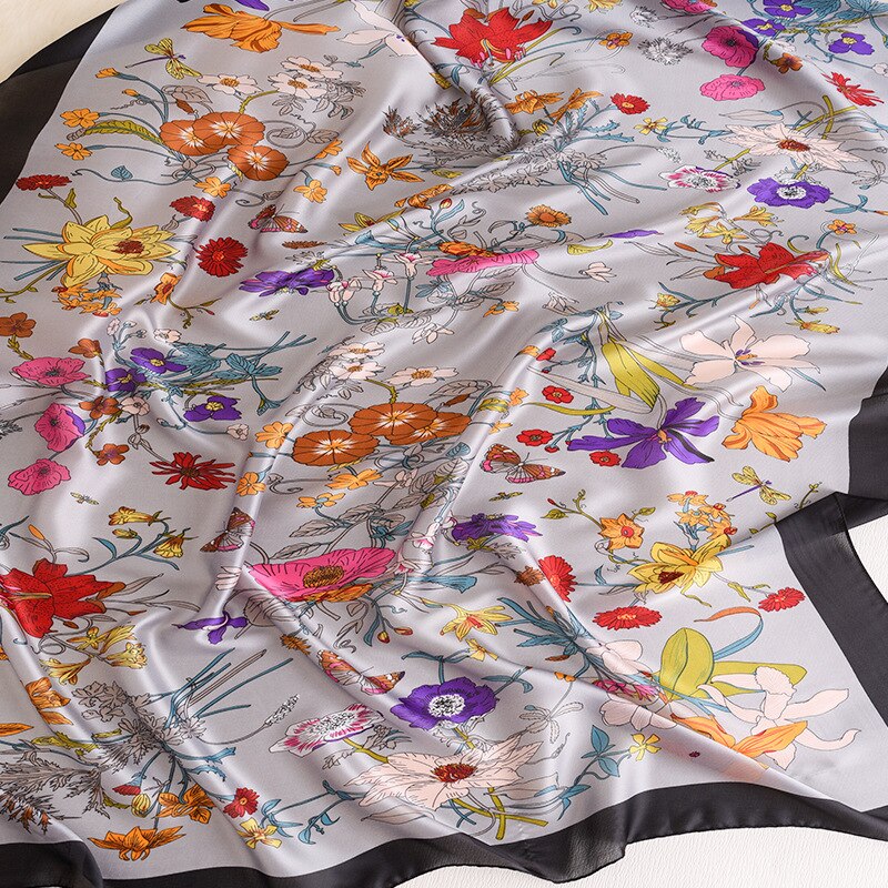 pañuelo de seda chino Otoño e Invierno señora Popular rayas estilo estampado seda bufanda mujeres chal playa protección solar