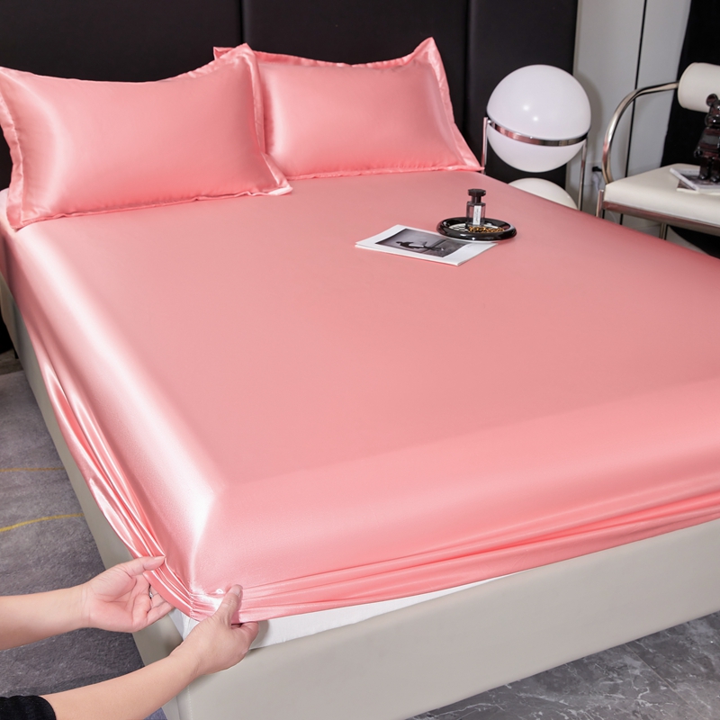 High-End Rayon Satin Fitted Sheet Silky Solid Color Bed Sheet Elastic Band Sheets Smooth Bedsheet Mattress Cover 150x200 180x200: 120x190cm / Pink