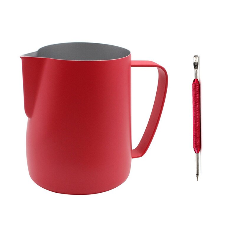Stainless Steel Milk Frothing Pitcher with Latte Art Pen, 350ml Milk Frothing Jug: Red