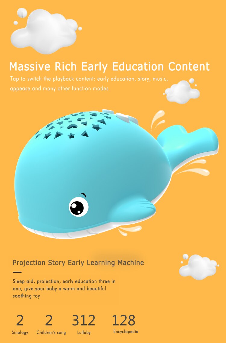 LED Night Light Mini Sensor Nightlight Music Lamp For Children Kids Baby Living Room Bedroom Lighting Cute Whale Decor Ornaments