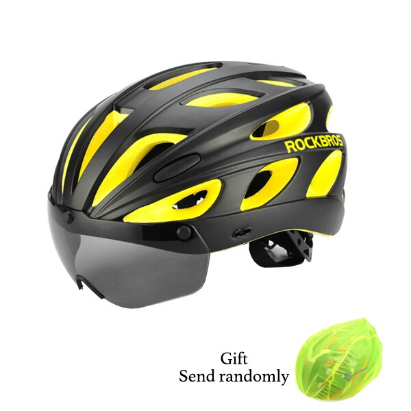 Rockbros Integraal-Gegoten Fiets Helmen Ultralight Magnetische Bril Mtb Mountain Road Fietshelmen Met Bril 57-62 Cm: Black yellow