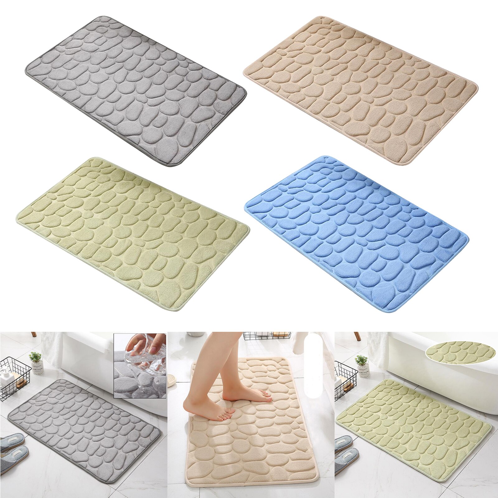 1pc Absorbent Soft Memory Foam Bath Mat Bathroom Shower Rug Non Slip Door Mat