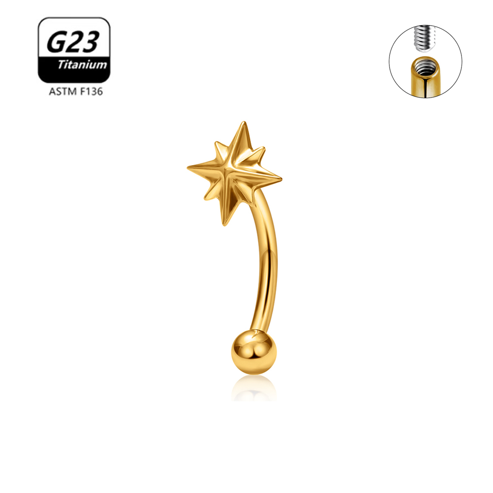 G23 titanio ASTM-F136 Piercings ceja hilo interno Piercings de cejas joyería del cuerpo para mujeres pendiente de circón: Gris / Color oro puro