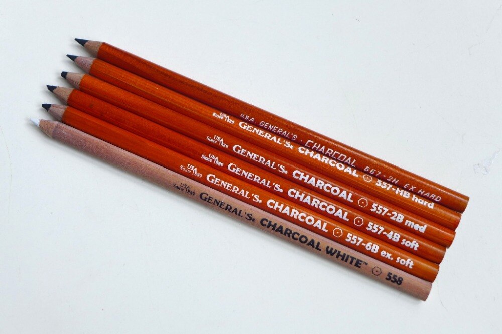 1Pc General's Charcoal White Pencil 558 for Drawing Writing USA