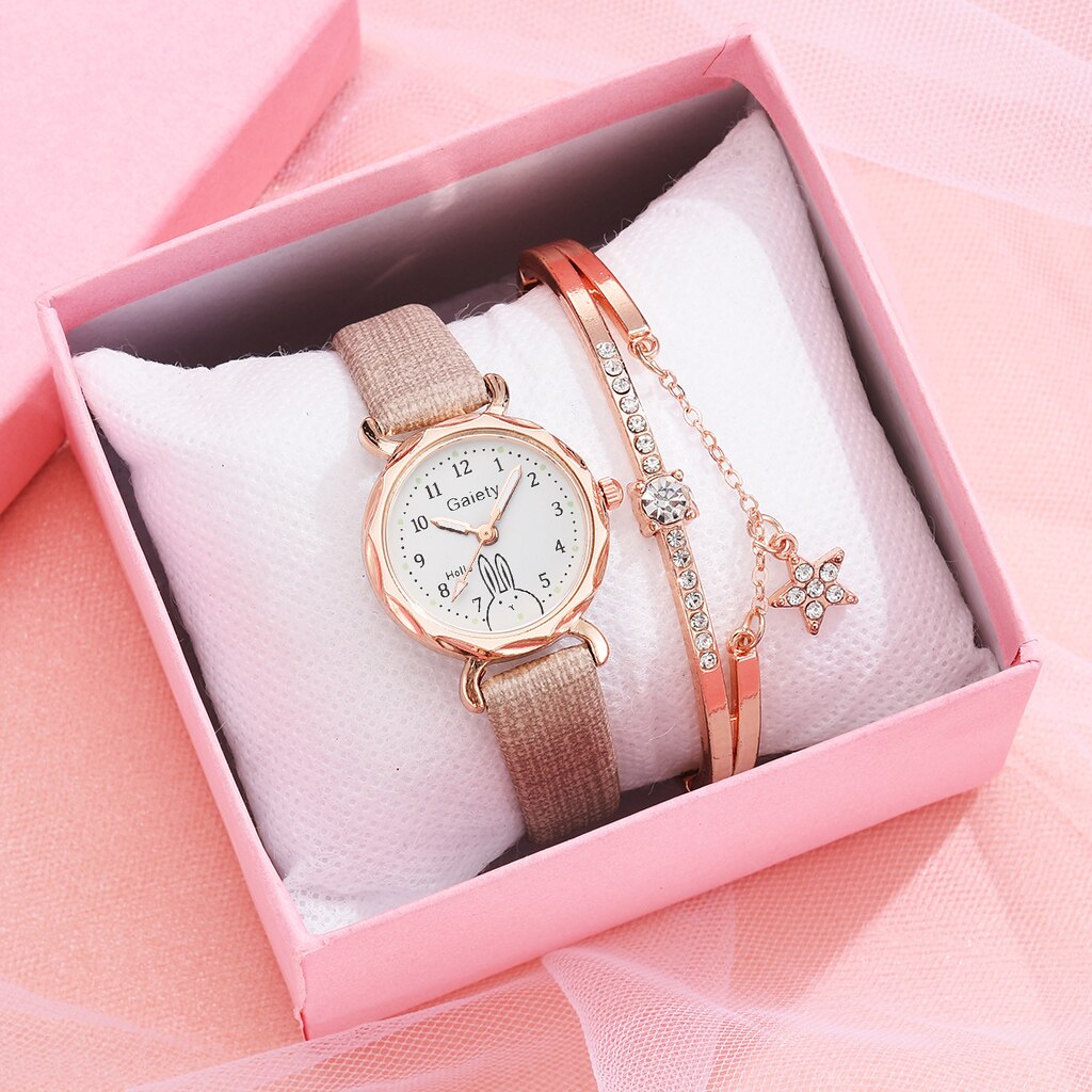 Gaiety 2 Stuks Set Casual Horloges Voor Vrouwen Unieke Armband Horloge Set Lederen Eenvoudige Roze Dames Klok Montre femme