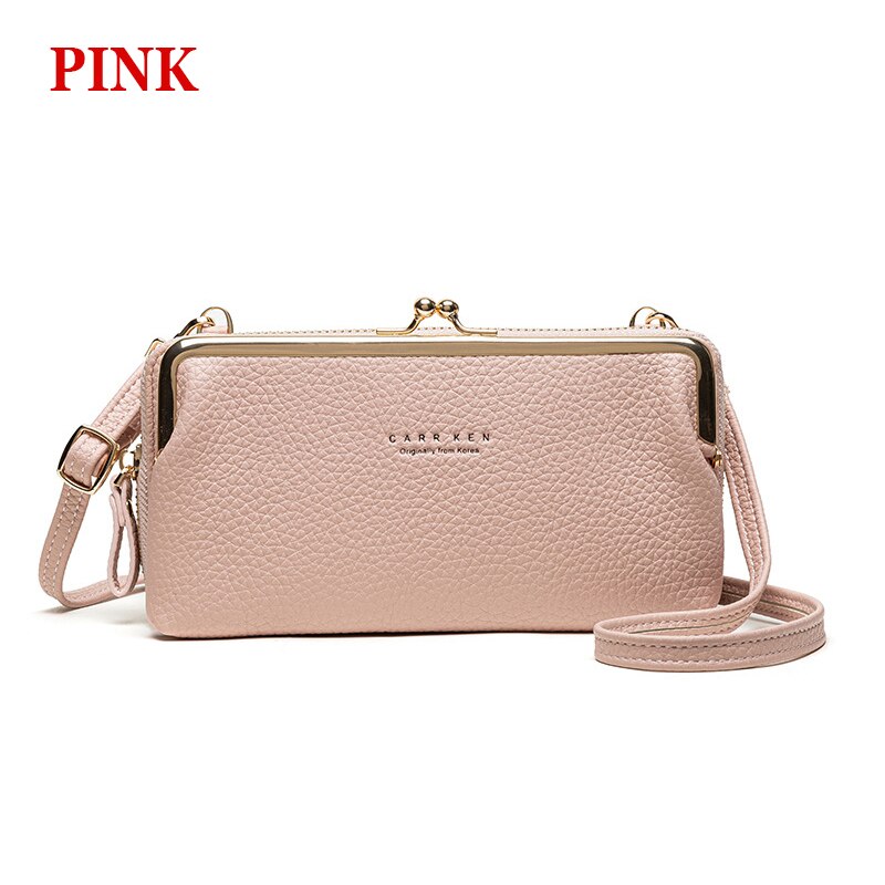 Phone Bag PU Leather Large Capacity Travel Portable Shoulder Bag Brand Ladies Crossbody Bag Messenger Bag: Pink