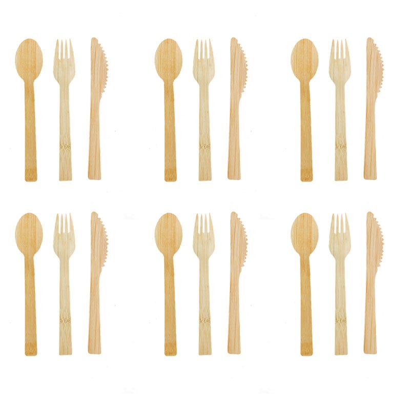 Wegwerp Bamboe Lepel Vork Mes Set Bamboe Hout Bestek Bestek Set Party Restaurant Bruiloft Servies Single-Gebruik Bestek: 6pcs sets