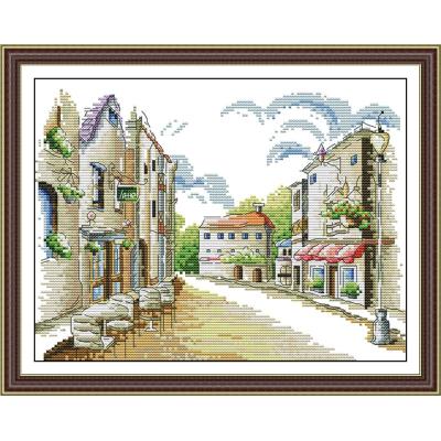 Meer Cafe straßenbild malerei zählen druck auf leinwand 14CT und 11CT DMS kreuz stich aufbringen stickerei Bausatz DIY Hand einstellen: Burgund / 14CT gedruckt
