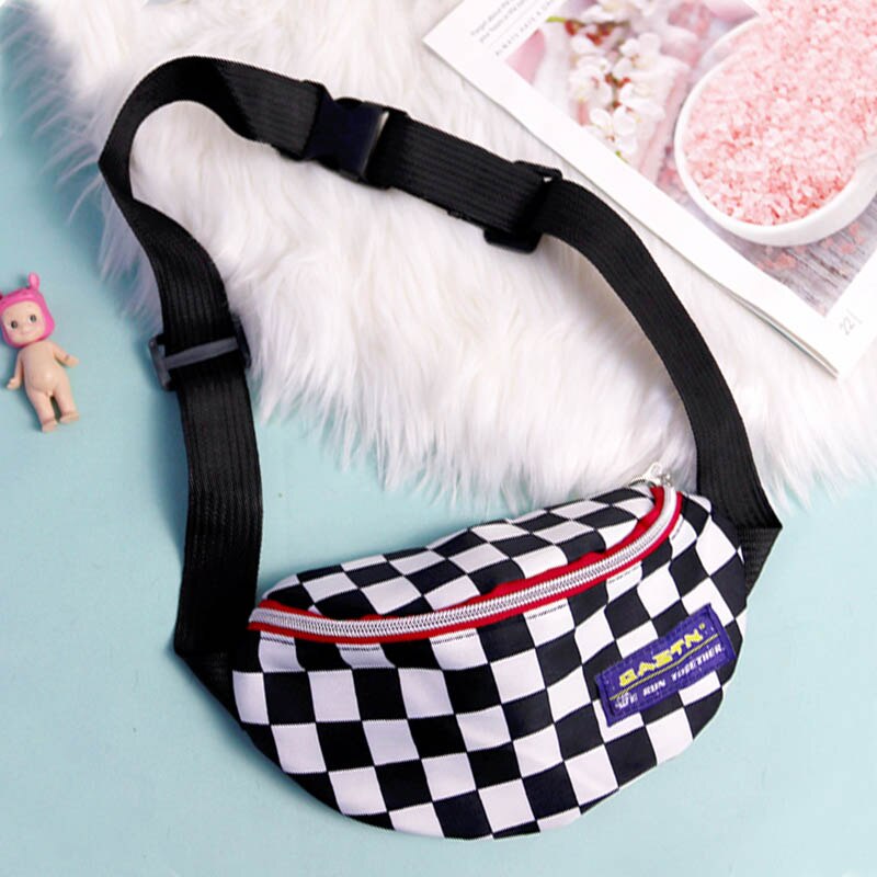 Canvas midjeväska unisex bältesväska galler schackbräde fanny pack kvinnlig axelbälte mobiltelefon bröstväskor