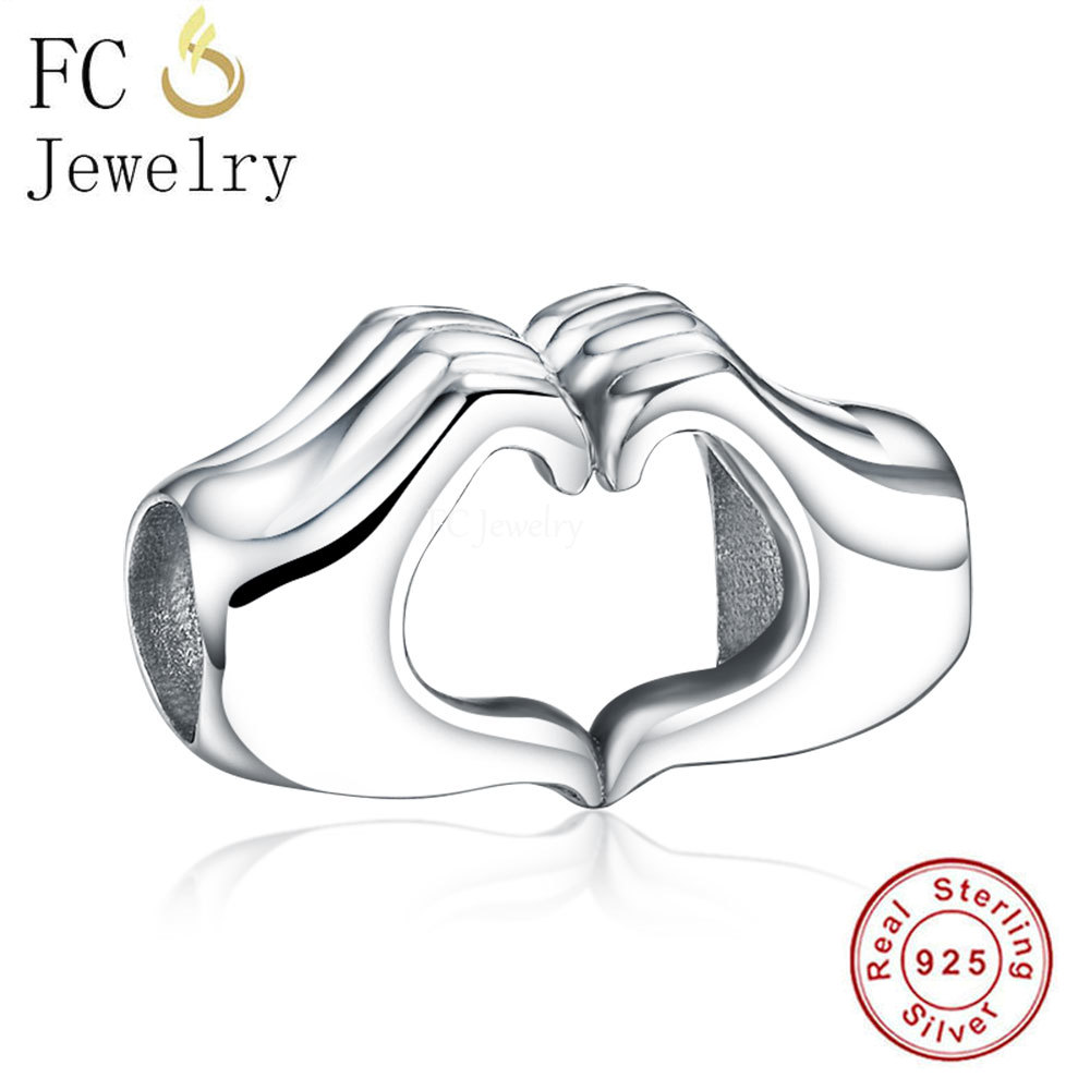 Pulsera con abalorio de plata de ley 925 para mujer, brazalete con de "Te quiero, promesa manos, gesto, corazón rosa, Berloque 2022: FC0673