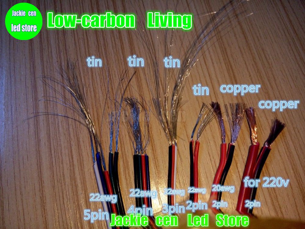 Led remsa elektrisk ledning kabel ledning, anpassad längd  of 22 awg 4 stift 5 stift, förtennad koppar pvc isolerad nylon plast förlängningssladdar