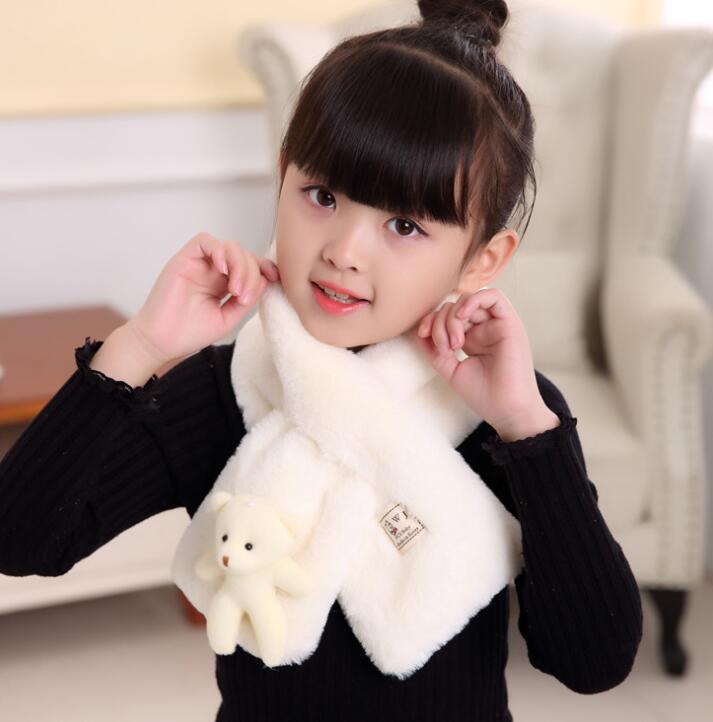 Bufanda de pelo de conejo de imitación para niños y niñas, pañuelo cálido de Color puro para el cuello, de felpa, para Otoño e Invierno