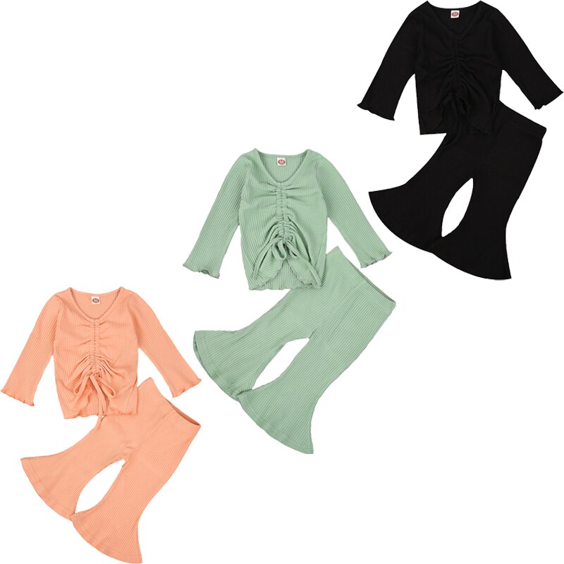Focus norm-pantalons d'automne pour petites filles, vêtements pour bébés filles, solide, tricoté à nœud papillon, manches longues, évasé hauts Pullover, 3 couleurs