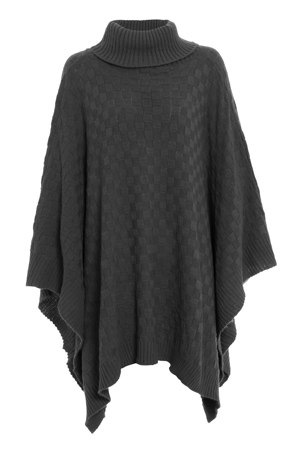 Zogaa rød turtleneck efterår vinter kvinder sweater sjaler kappe damer solid gitter strikket wrap wrap træk femme poncho jumper cape: Mørkegrå