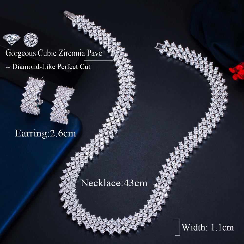 CWWZircons – ensemble de bijoux pour femme, magnifique collier et boucles d&#39;oreilles en zircon cubique, couleur or Rose, T490, 5 couches