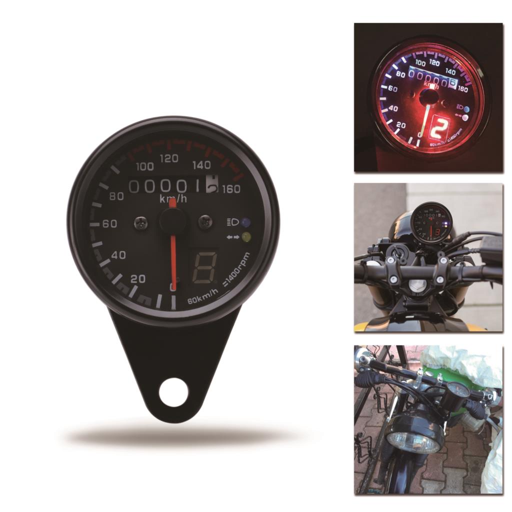 Motorrad Tachometer Geschwindigkeitsmesser Universal- hinterleuchtet Dual Kilometerzähler Geschwindigkeit Messgerät LEDBacklight Scheinwerfer Blinker Anzeige KMH: Default Title