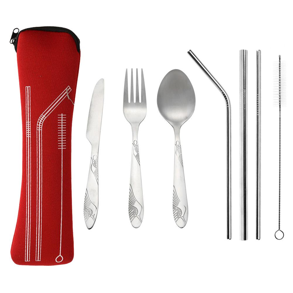 8Pcs Draagbare Servies Zak Roestvrij Staal Unieke Stijl Mooie Elegante Noble Vork Lepel Mes Reizen Pak Bestek: Cutlery set J