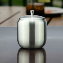 2 pcs 350ML Stainless Steel Coffee Espresso Sugar Bowl Sugar Pot With Spoon Cover Drum Shape Sugar Cup