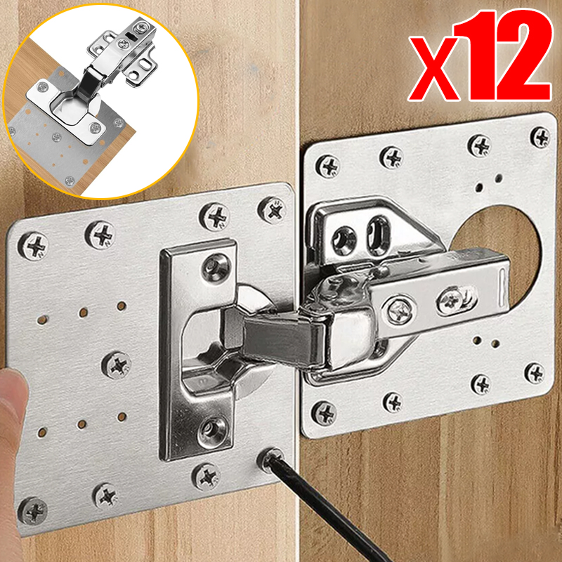 Kit de plaques de réparation de charnière d'armoire, 2/12 ensembles, plaque de montage de charnière de porte de placard de cuisine avec vis, supports de fixation plats pour meubles