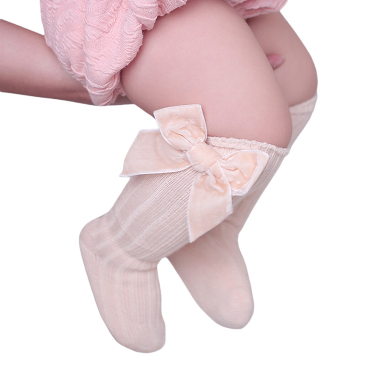 Babymeisjes kniekousen winterwarme ribgebreide kousen met grote fluwelen strik voor baby's en peuters